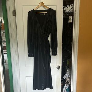 Ralph Lauren Black Long-Sleeve Wrap Midi Dress